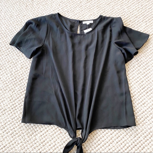 Socialite Sheer Tie Waist Short Sleeve Blouse - Picture 2 of 8